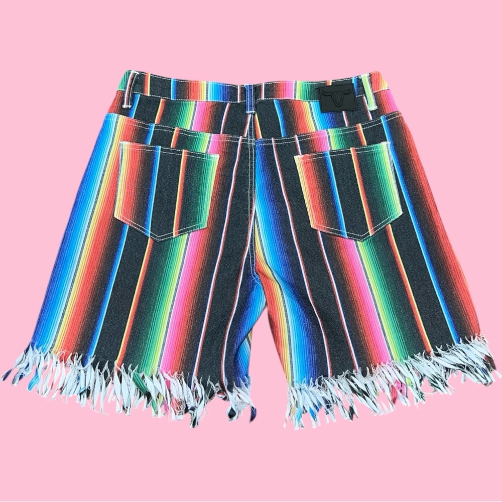 Lucky & Blessed Serape Jean Shorts Frayed / Fringe Hem - Picture 2 of 5